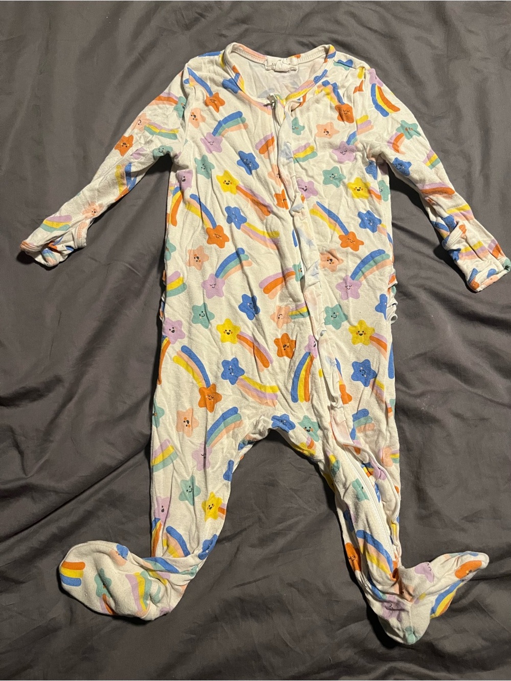 Angel Dear White Baby One-Piece Footed Pajama with Colorful Stars & Rainbows